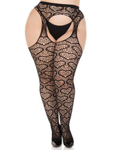 Leg Avenue Heart Net Suspender Pantyhose Black Plus Size Curvy Hosiery